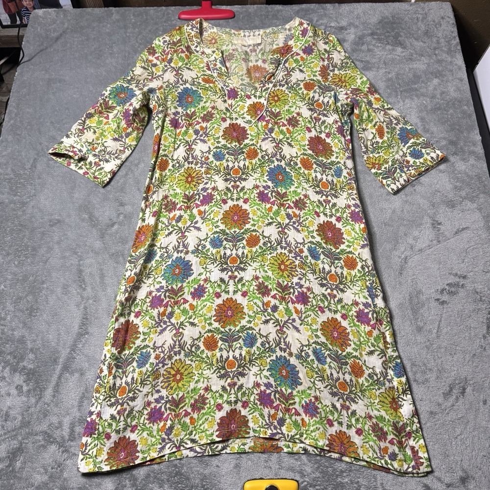 Etro 42 Medium 100% Linen Floral Print Dress RARE Multicolor Made in Italy Boho